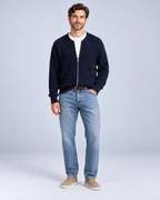 Ellis & Rowe Navy zip knit cardigan, 11-navy-fullbody, ER-M05 studio photograph