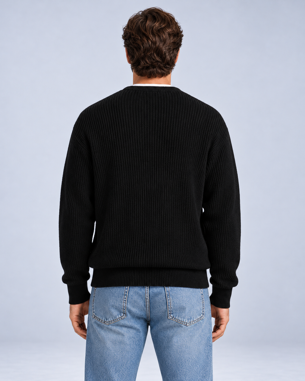 Ellis & Rowe Black zip knit cardigan, 13-black-rear, ER-M05 studio photograph