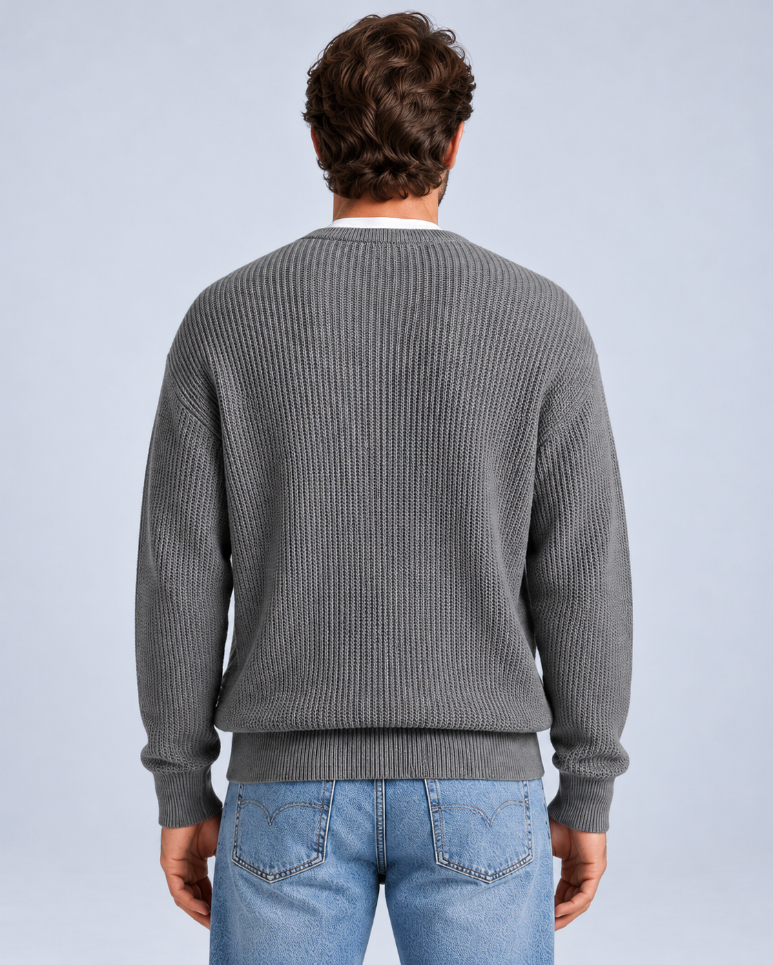 Ellis & Rowe Grey zip knit cardigan, 16-grey-rear, ER-M05 studio photograph