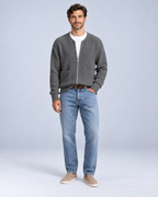 Ellis & Rowe Grey zip knit cardigan, 17-grey-fullbody, ER-M05 studio photograph