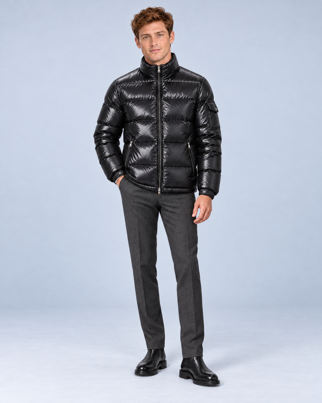 Ellis & Rowe Black, full-length-hood-removed, soft studio photograph