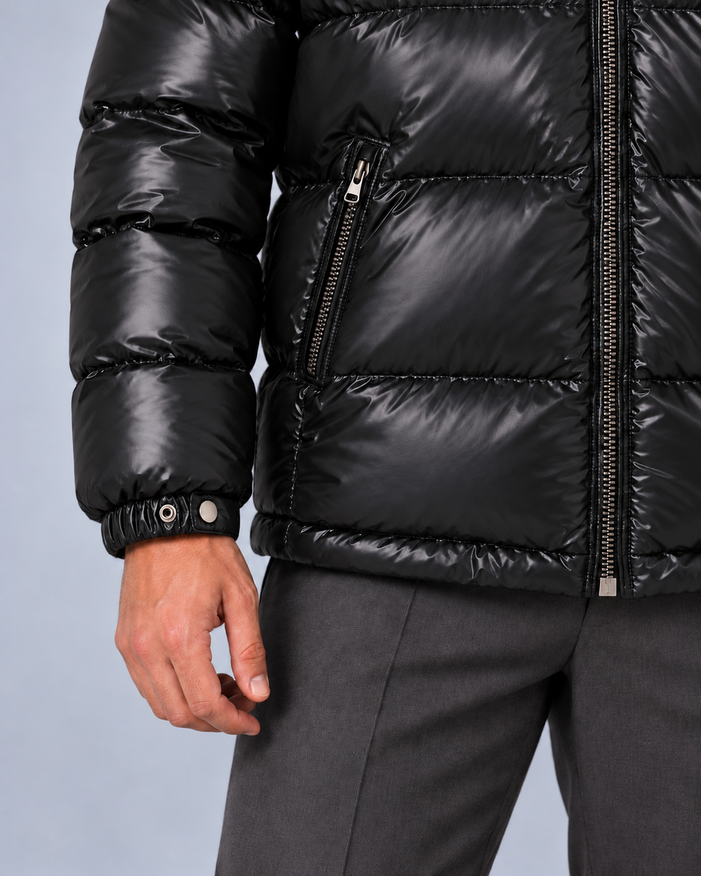 Ellis & Rowe Black, pocket-cuff-detail, soft studio photograph