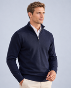 Ellis & Rowe Blue quarter-zip sweater, blue relaxed, ER-M04 studio photograph