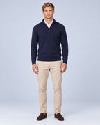 Ellis & Rowe Blue quarter-zip sweater, blue fullbody, ER-M04 studio photograph
