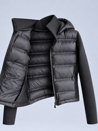 Ellis & Rowe black hybrid hooded jacket, lining detail, ER-W05 studio photograph