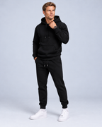 Ellis & Rowe Black hoodie and jogger set, front soft studio photograph