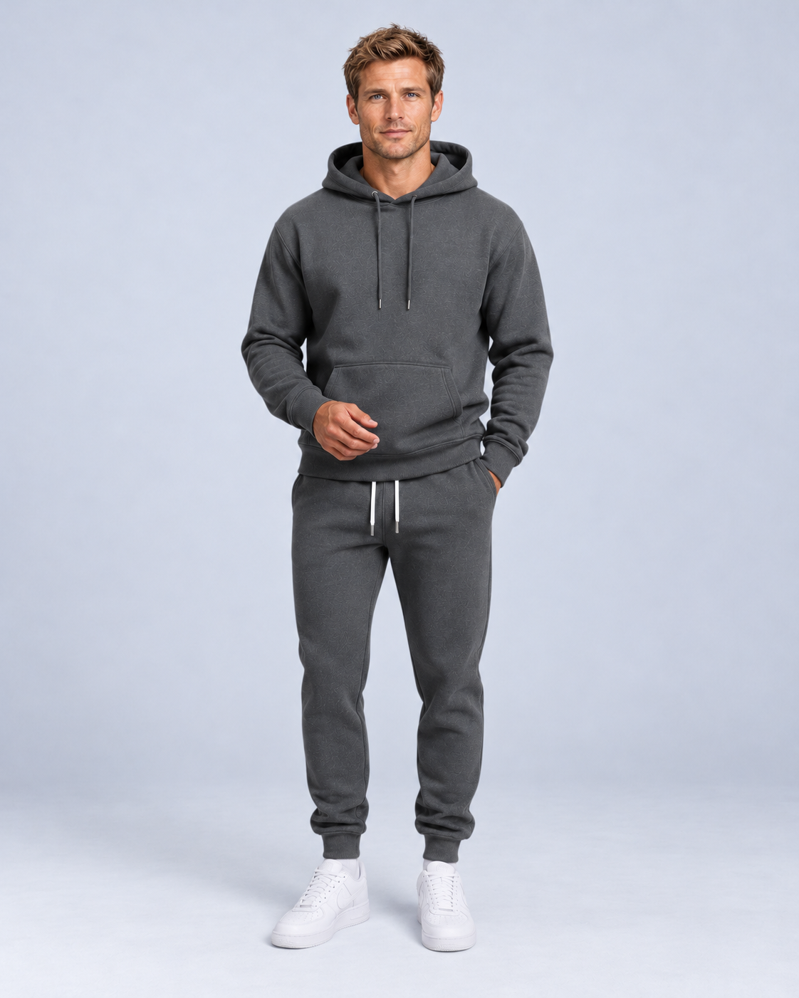 Ellis & Rowe Dark Grey hoodie and jogger set, front soft studio photograph