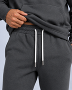 Ellis & Rowe Dark Grey hoodie and jogger set, detail soft studio photograph