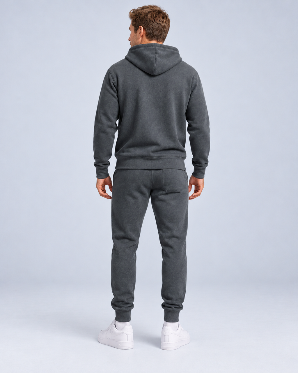 Ellis & Rowe Dark Grey hoodie and jogger set, rear soft studio photograph