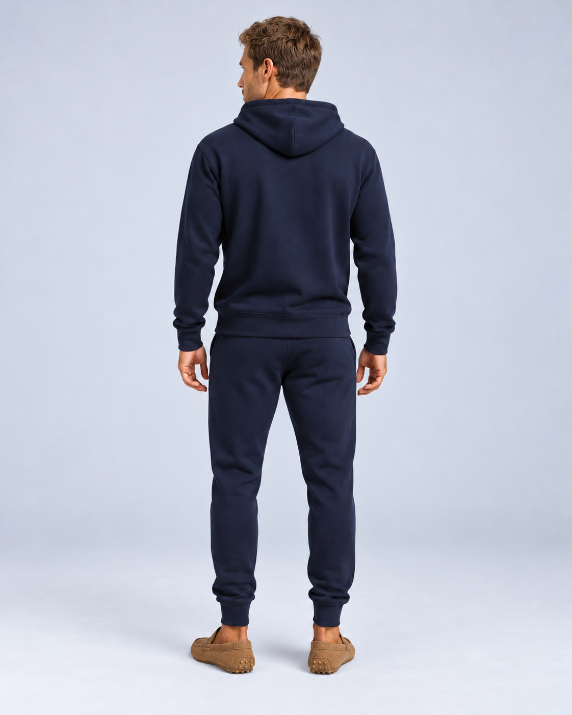 Ellis & Rowe Navy hoodie and jogger set, rear soft studio photograph