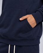 Ellis & Rowe Navy hoodie and jogger set, detail soft studio photograph