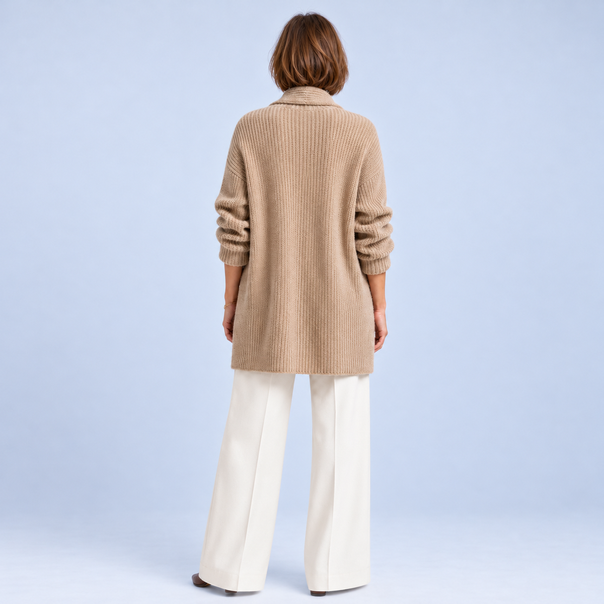 Ellis & Rowe Brown open front knit cardigan, ER-W06 studio view 03