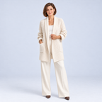 Ellis & Rowe Beige open front knit cardigan, ER-W06 studio view 10