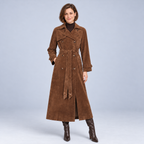 Ellis & Rowe Brown suede effect trench coat, ER-W06 studio view 01