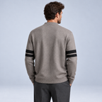 Ellis & Rowe men's stripe detail cardigan in Grey, studio view 3