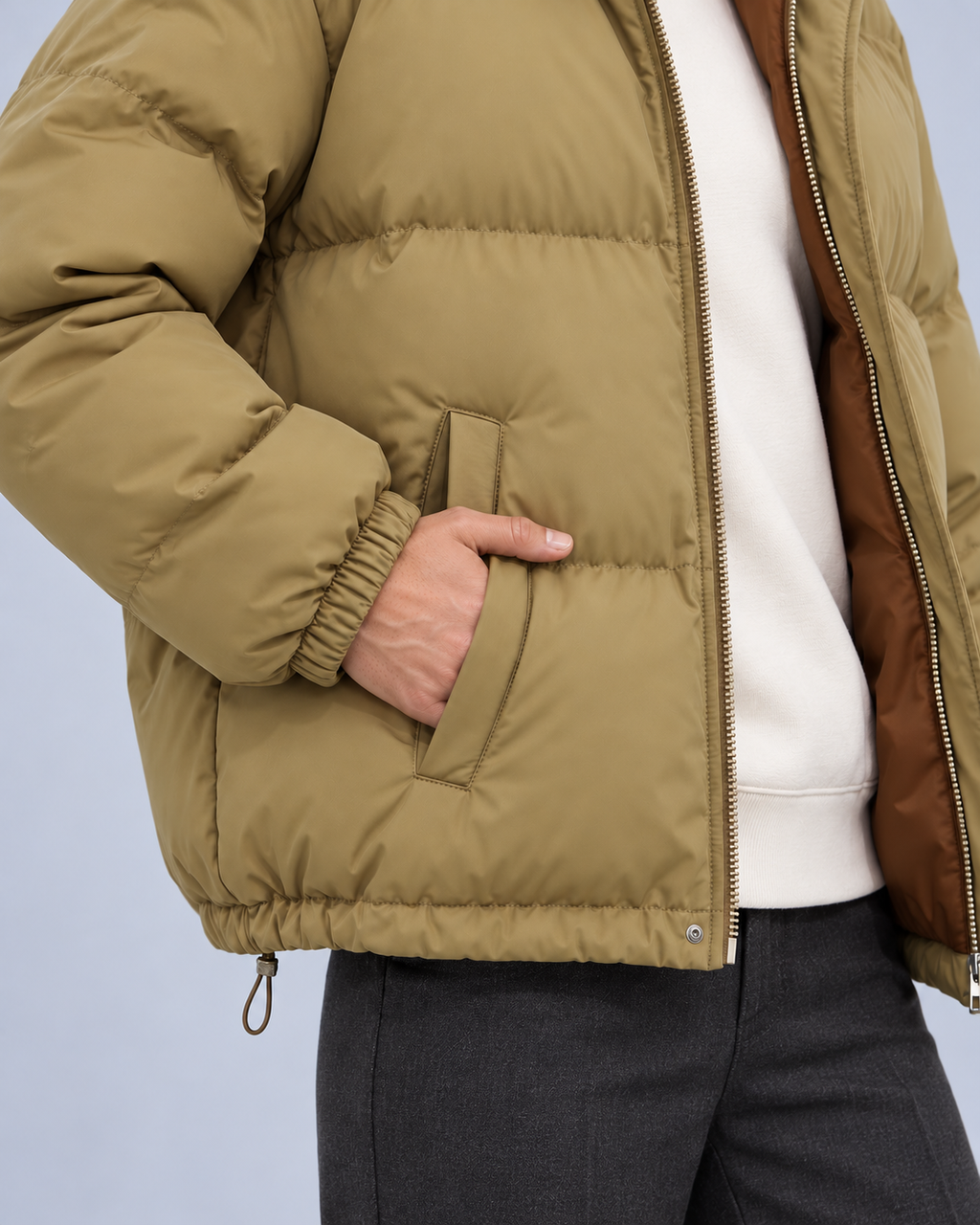 Ellis & Rowe own model ER-W04 — Unisex Hooded Cotton Puffer Jacket — Khaki detail