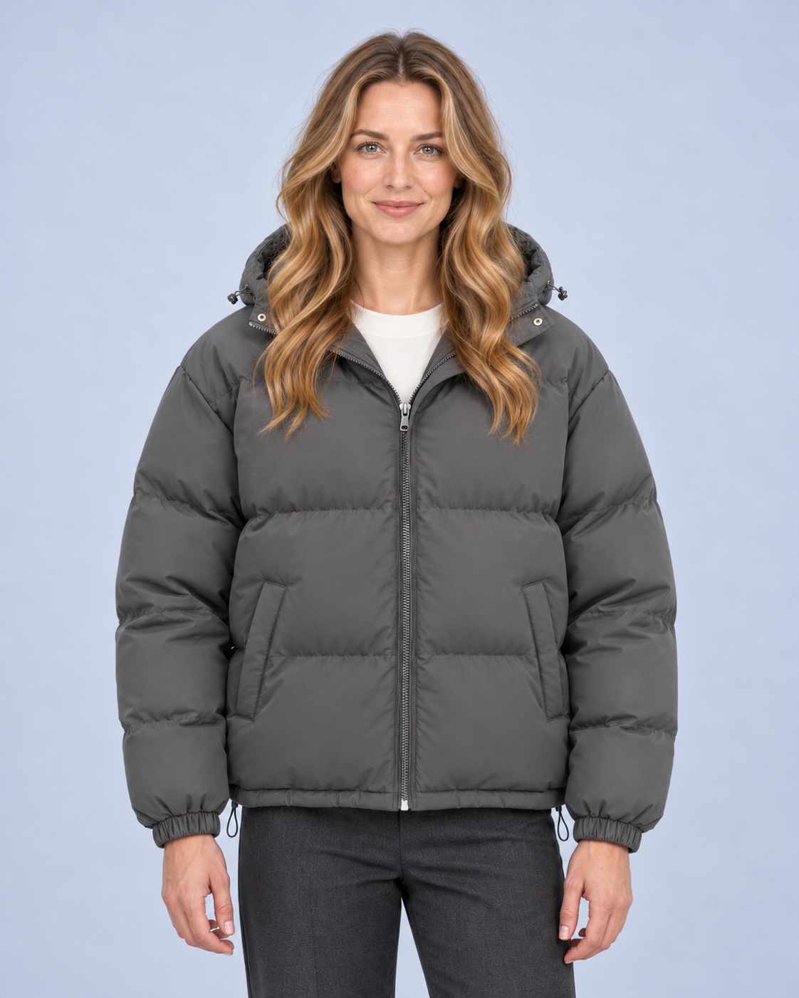 Ellis & Rowe own model ER-W04 — Unisex Hooded Cotton Puffer Jacket — Dark Grey front