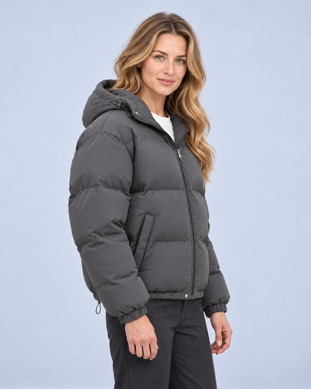 Ellis & Rowe own model ER-W04 — Unisex Hooded Cotton Puffer Jacket — Dark Grey side