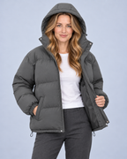 Ellis & Rowe own model ER-W04 — Unisex Hooded Cotton Puffer Jacket — Dark Grey open-front