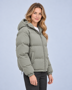 Ellis & Rowe own model ER-W04 — Unisex Hooded Cotton Puffer Jacket — Grayish green side