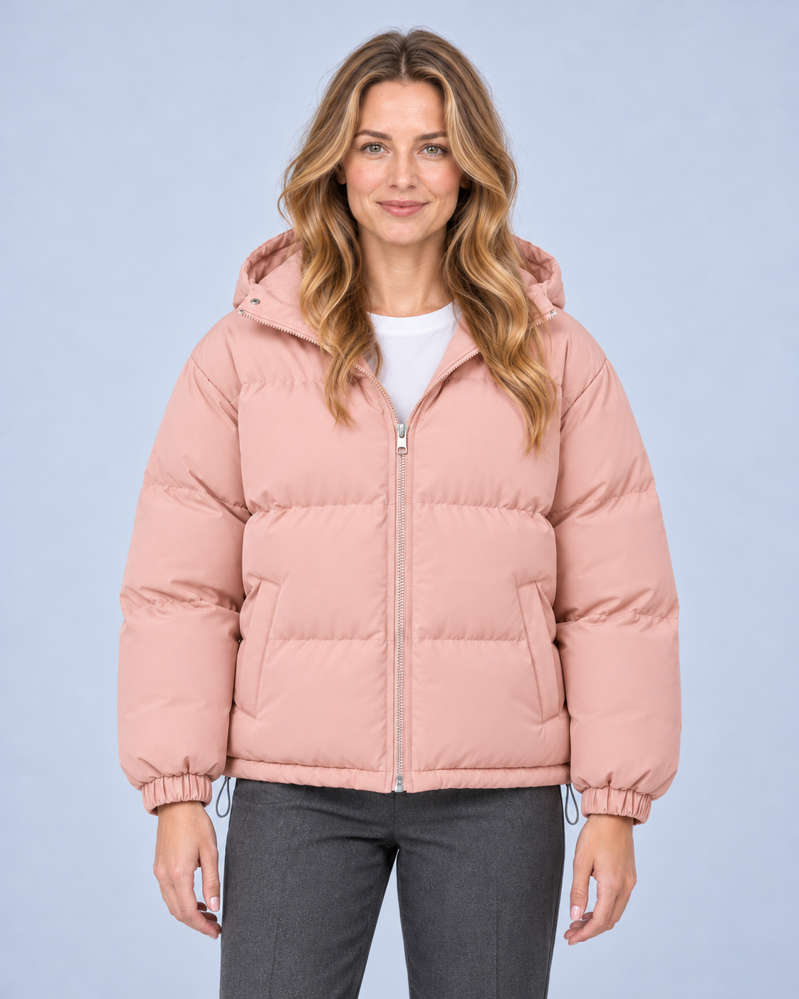 Ellis & Rowe own model ER-W04 — Unisex Hooded Cotton Puffer Jacket — Pink front